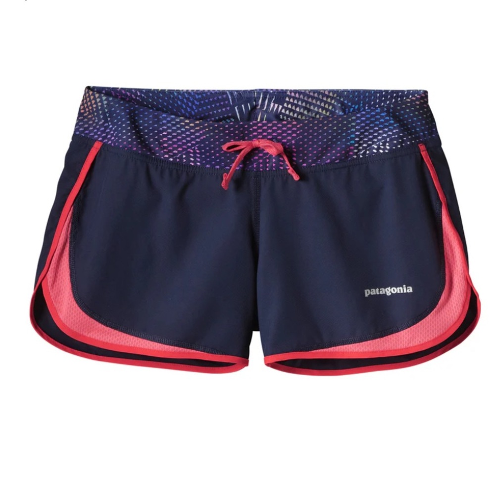 Patagonia Women's Navy‎ Blue Running Shorts Abstract Print Drawstring Size M